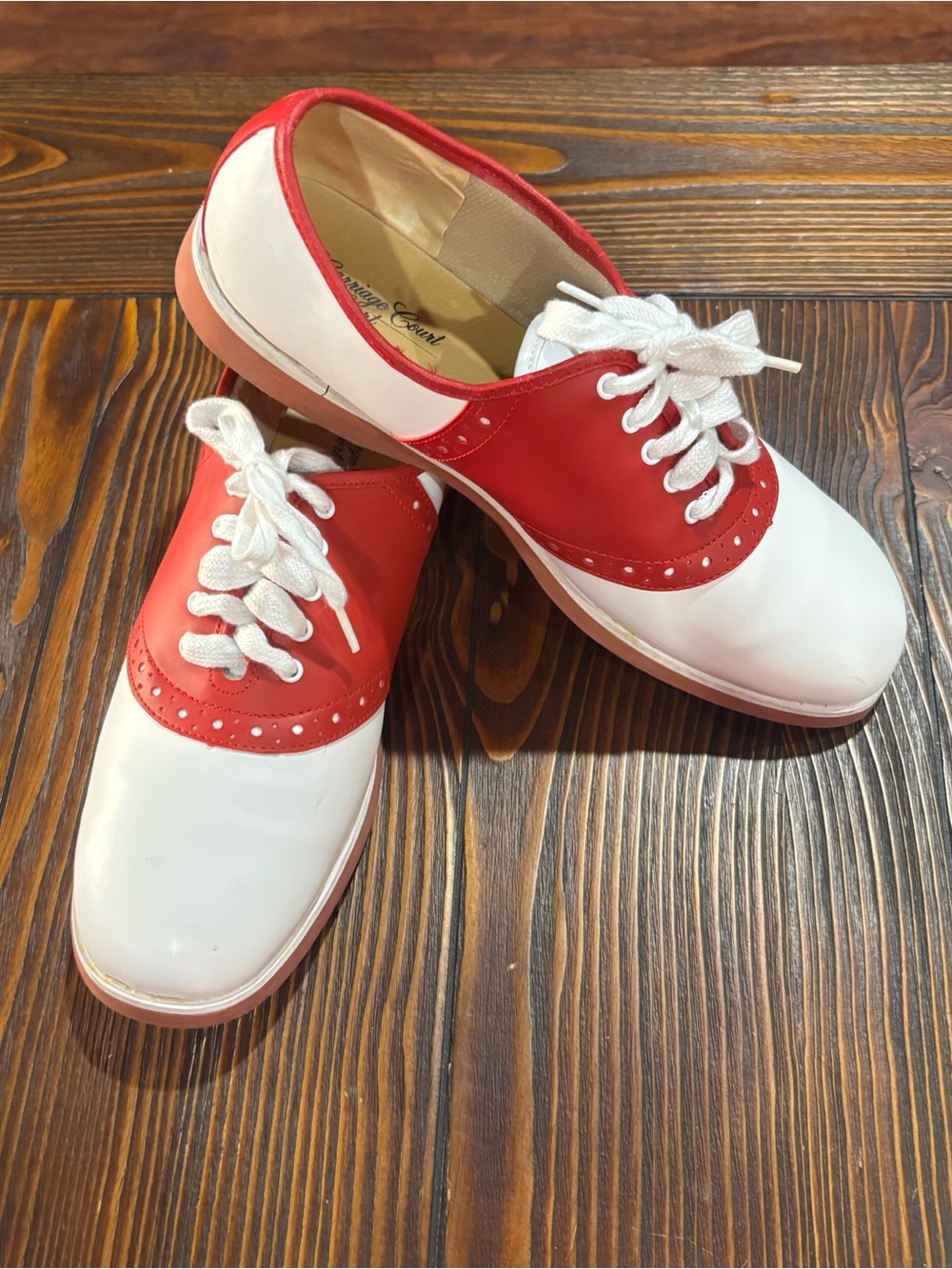 VTG Red & White Saddle Shoes 8.5 B | Carriage Court Sport Two-Tone Rockabilly